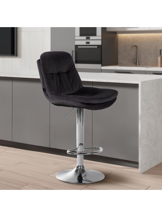 Barkruk Laurier Fluweel Chroom, zwart