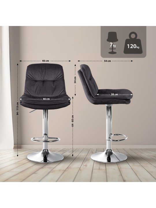 Barkruk Laurier Fluweel Chroom, zwart