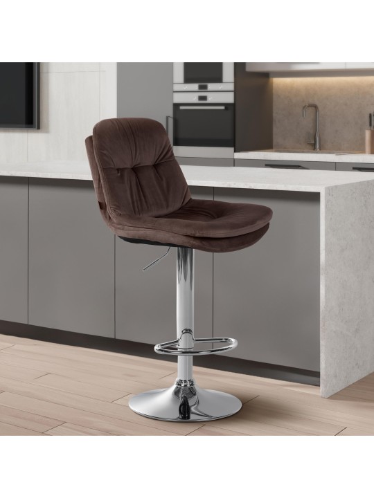 Barkruk Laurier Fluweel Chroom, bruin