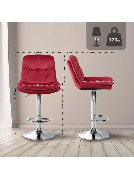 Barkruk Laurier Fluweel Chroom, rood