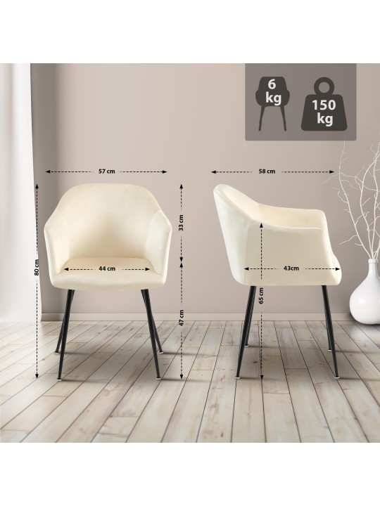 Jaysie fluwelen eetkamerstoel, crème