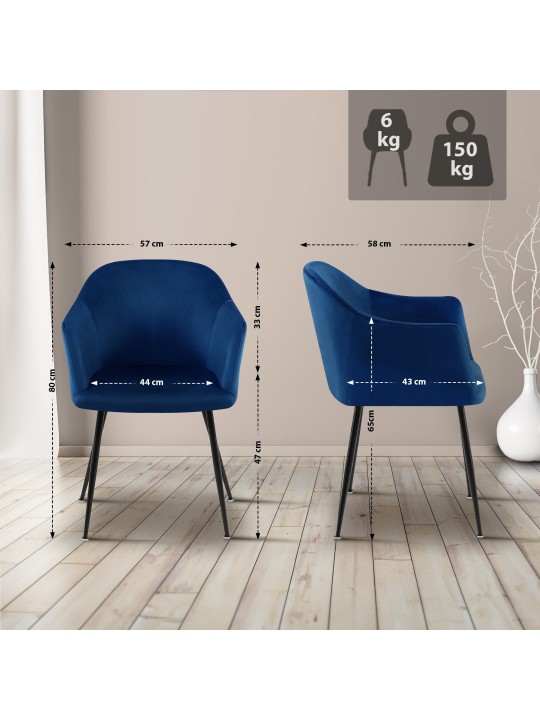 Jaysie fluwelen eetkamerstoel, donkerblauw Jaysie fluwelen eetkamerstoel, donkerblauw