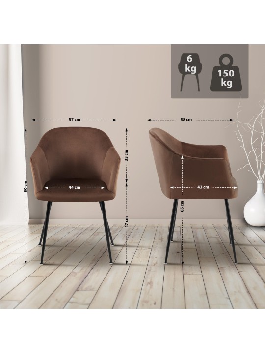 Jaysie fluwelen eetkamerstoel, bruin