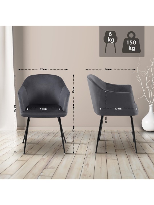 Jaysie fluwelen eetkamerstoel, donkergrijs