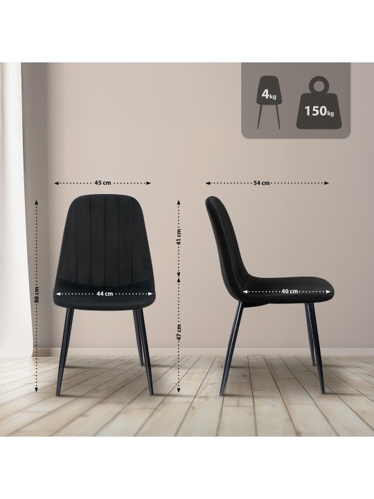 Set van 4 eetkamerstoelen Baxter fluweel, zwart