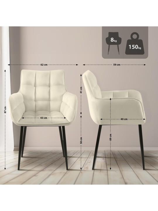 Stoel Tirana fluweel, crème