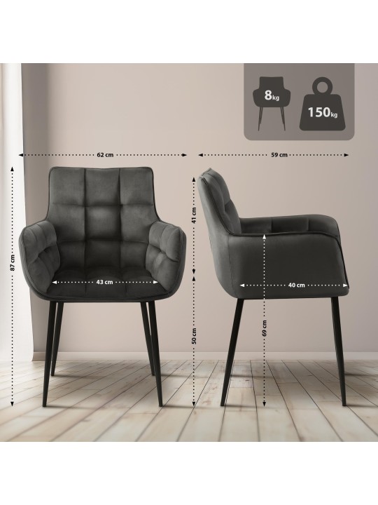 Stoel Tirana fluweel, antraciet