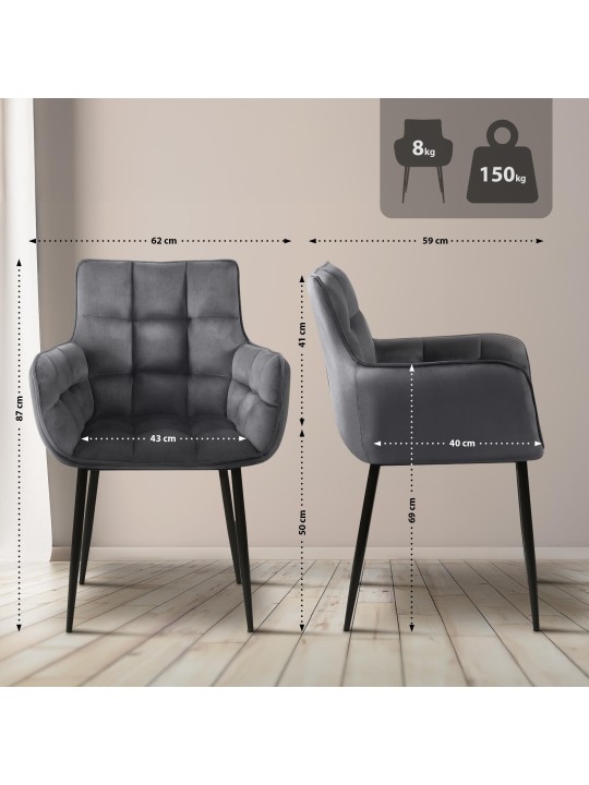 Stoel Tirana fluweel, donkergrijs