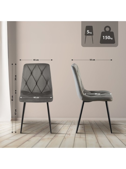 Clairton fluwelen eetkamerstoel, antraciet