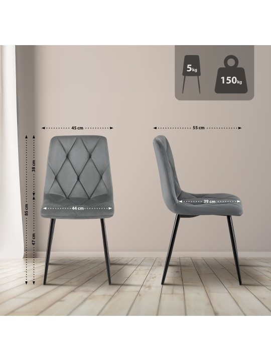 Clairton fluwelen eetkamerstoel, donkergrijs