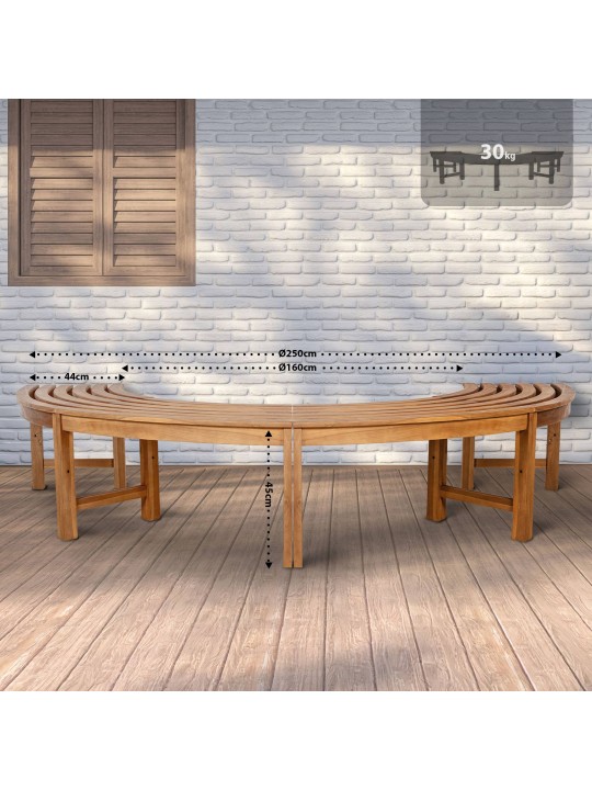 Boombank Heren 250 cm halfrond ZONDER rugleuning, teak Boombank Heren 250 cm halfrond ZONDER rugleuning, teak