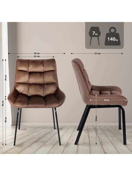 Stoel Saranda fluweel, bruin Stoel Saranda fluweel, bruin