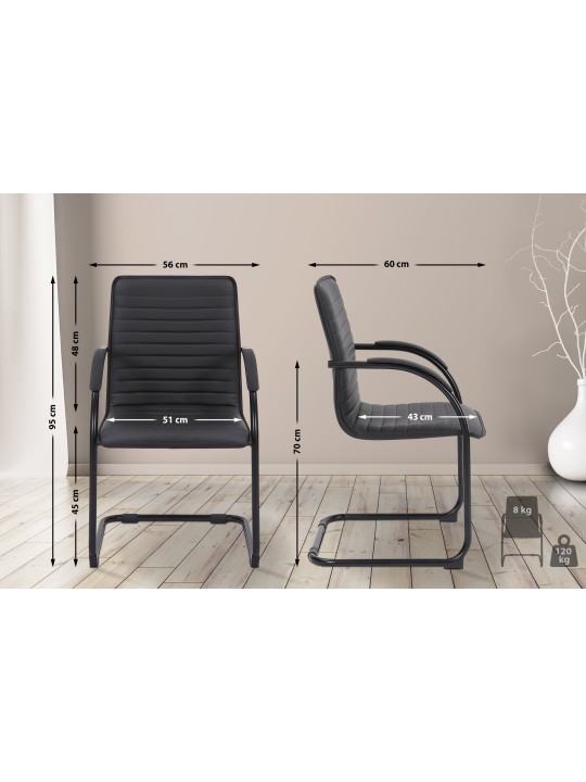 Set van 2 bezoekersstoelen Tira kunstleer, zwart/zwart