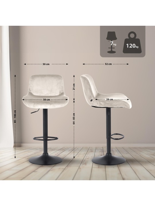 Barkruk Solon fluweel, crème