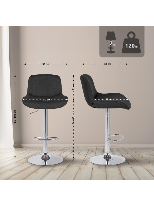 Barkruk Solon chroom stof, zwart