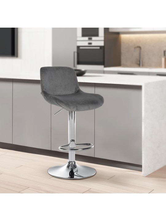 Barkruk Solon chroom fluweel, donkergrijs