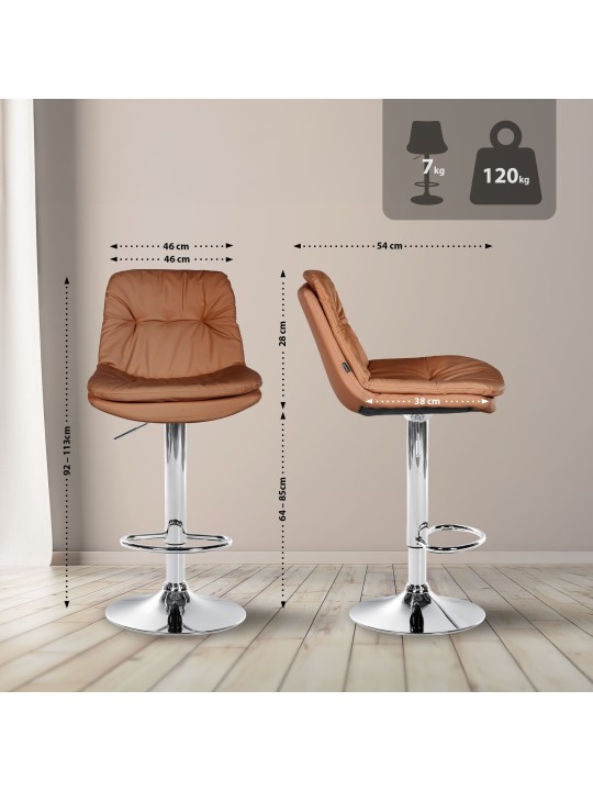 Barkruk Laurel kunstleer chroom, lichtbruin