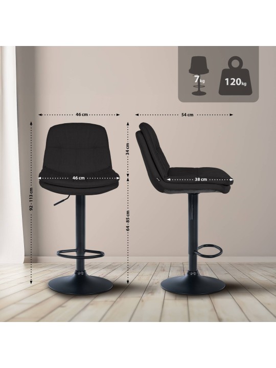 Barkruk Laurel stof, zwart