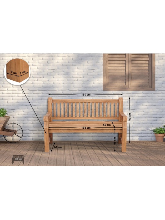 Teakhouten bank Jackson V2 150 cm, teak Teakhouten bank Jackson V2 150 cm, teak