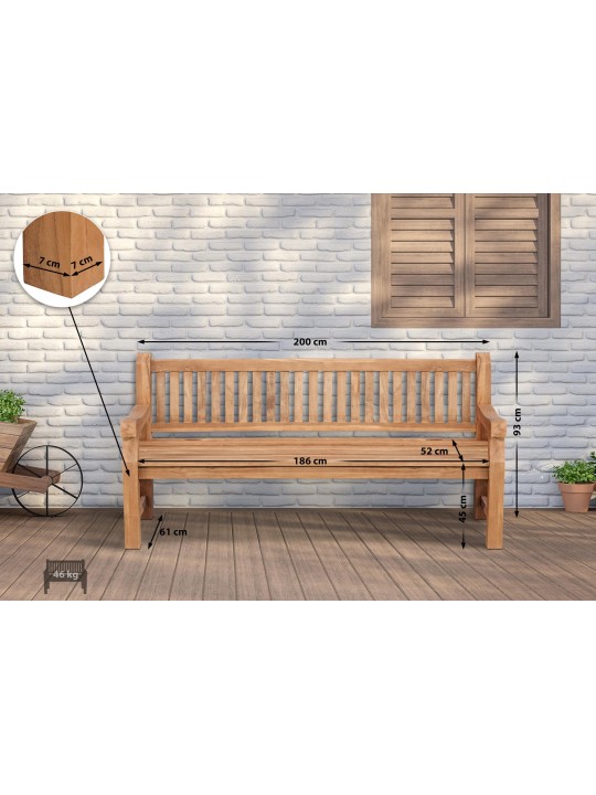 Teakhouten bank Jackson V2 200 cm, teak