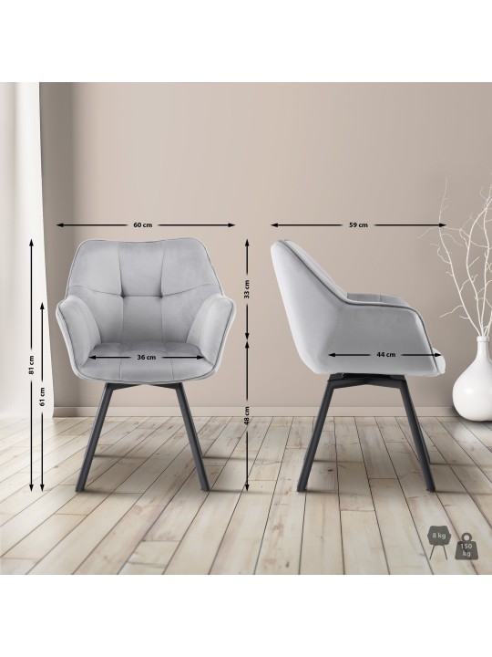 Eetkamerstoel Jordi fluweel, donkergrijs