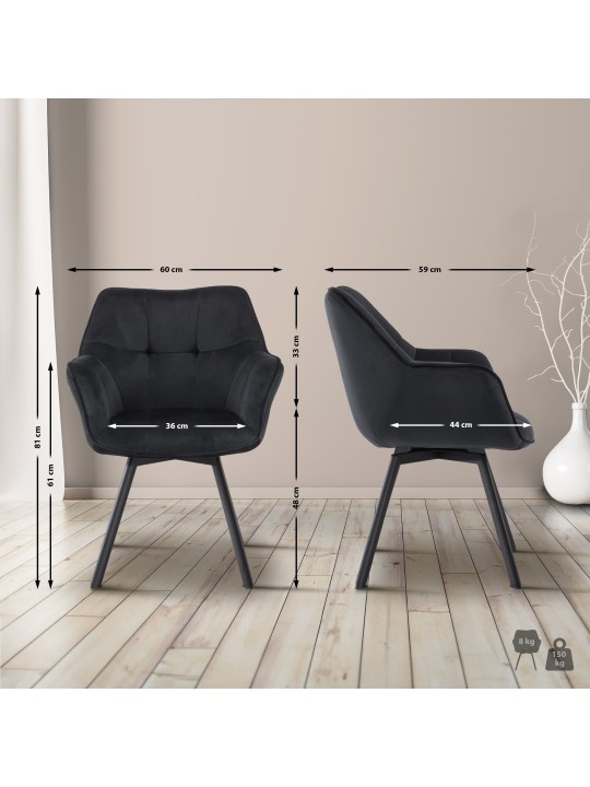 Eetkamerstoel Jordi fluweel, zwart