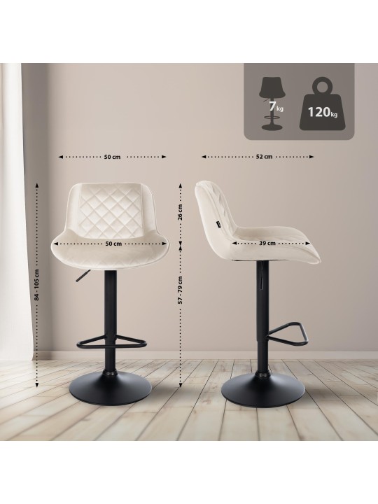 Barkruk Kasson fluweel, crème