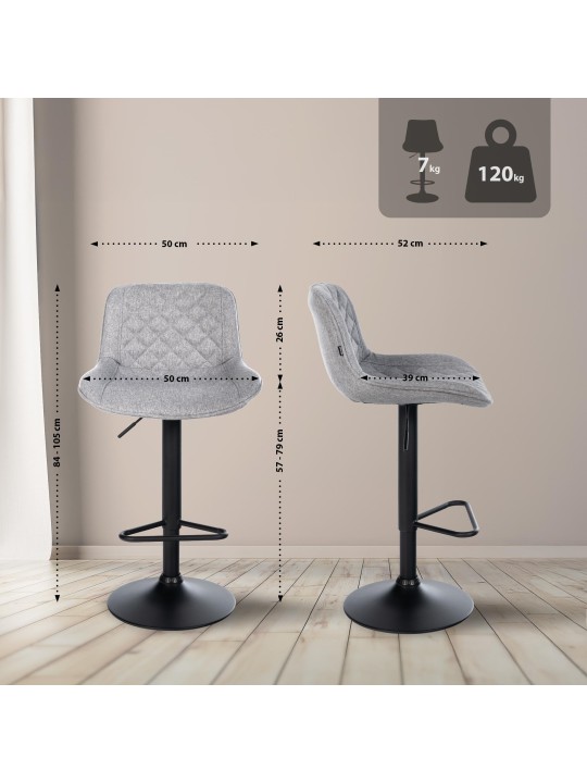 Barkruk Kasson stof, grijs