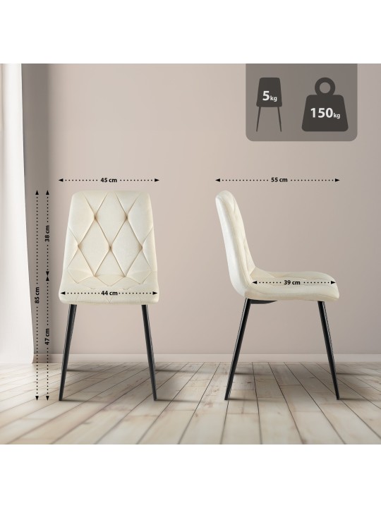 Set van 2 eetkamerstoelen Clairton fluweel, crème