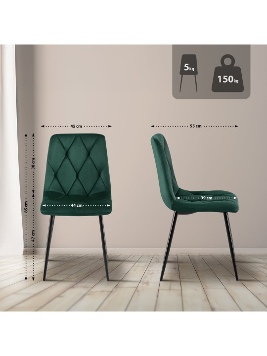Set van 2 eetkamerstoelen Clairton fluweel, groen