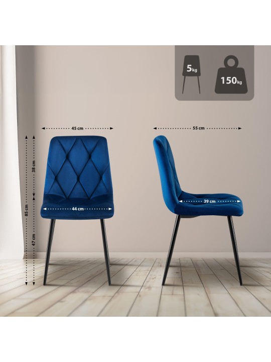 Set van 2 eetkamerstoelen Clairton fluweel, donkerblauw