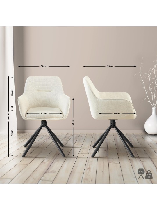 Set van 2 stoelen Tipton stof, crème