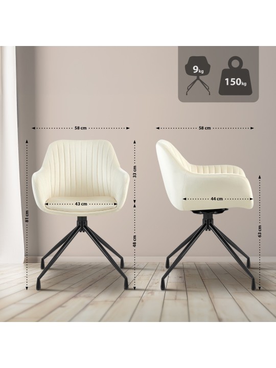 Set van 2 eetkamerstoelen Welby fluweel, crème