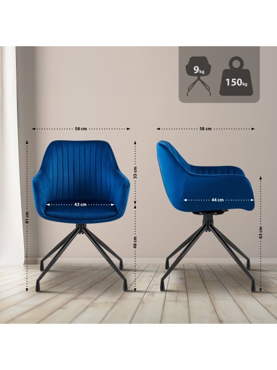 Set van 2 eetkamerstoelen Welby fluweel, donkerblauw