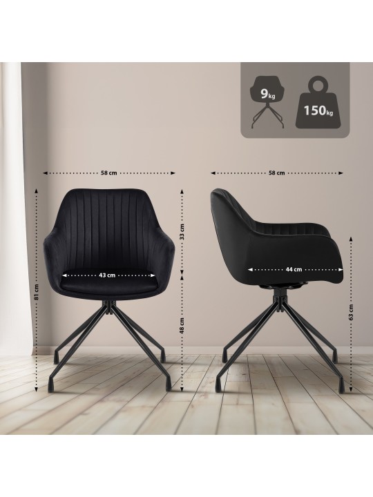 Set van 2 eetkamerstoelen Welby fluweel, zwart