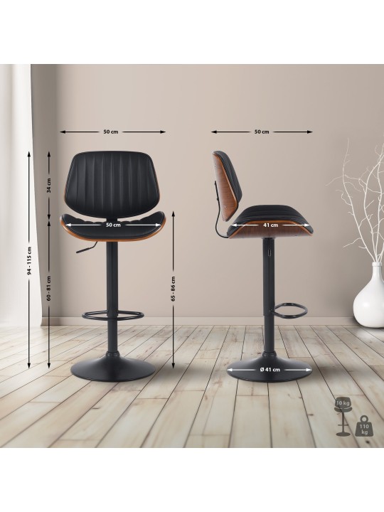 Set van 2 barkrukken Clawson kunstleer, walnoot/zwart