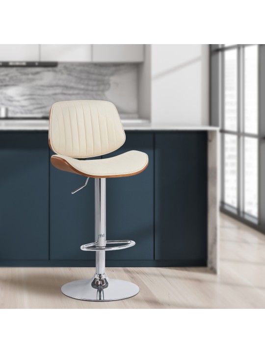 Set van 2 barkrukken Clawson kunstleer chroom, walnoot/crème