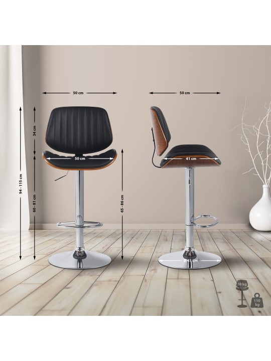 Set van 2 barkrukken Clawson kunstleer chroom, walnoot/zwart