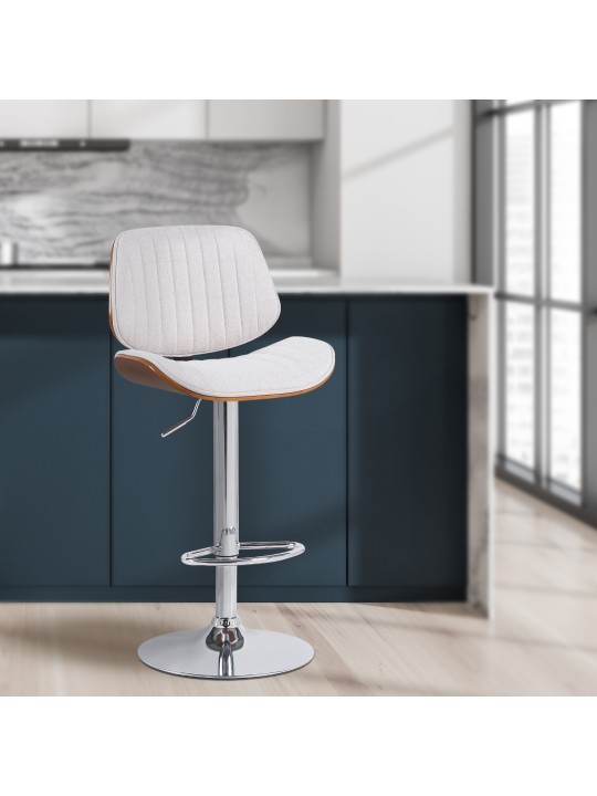 Set van 2 barkrukken Clawson stof chroom, walnoot/crème