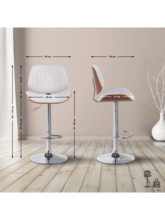 Set van 2 barkrukken Clawson stof chroom, walnoot/crème