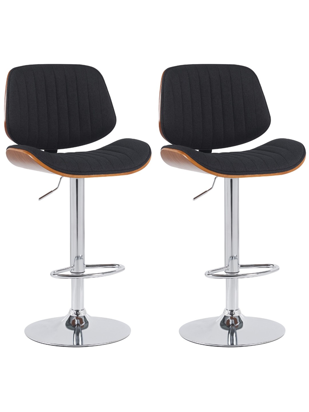 Set van 2 barkrukken Clawson stof chroom, walnoot/zwart