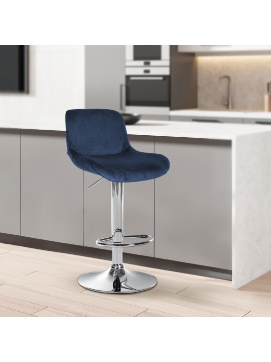 Set van 2 barkrukken Solon chroom fluweel, blauw