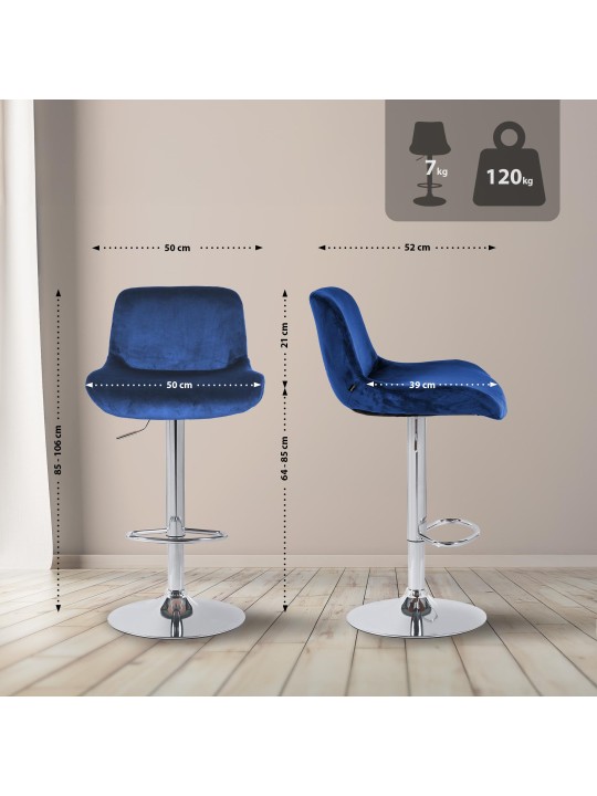 Set van 2 barkrukken Solon chroom fluweel, blauw