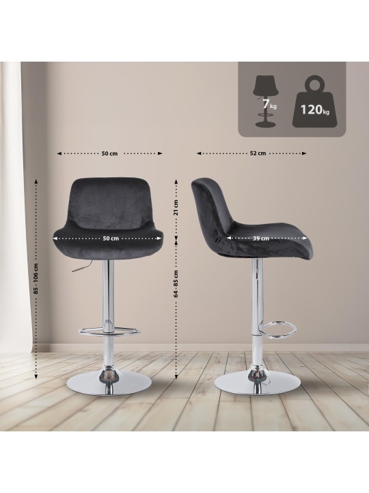 Set van 2 barkrukken Solon chroom fluweel, zwart