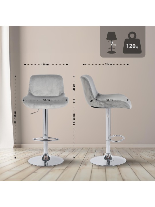 Set van 2 barkrukken Solon chroom fluweel, grijs