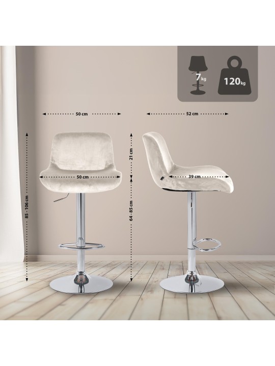 Set van 2 barkrukken Solon chroom fluweel, crème