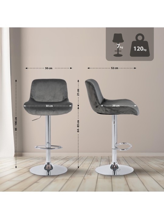 Set van 2 barkrukken Solon chroom fluweel, donkergrijs