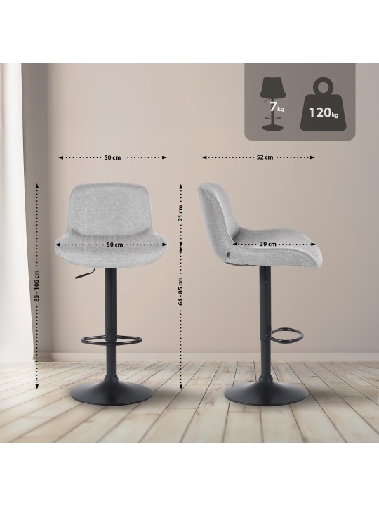 Set van 2 barkrukken Solon stof, lichtgrijs