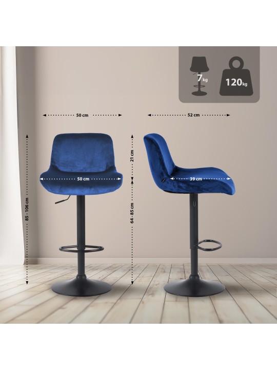 Set van 2 barkrukken Solon fluweel, blauw