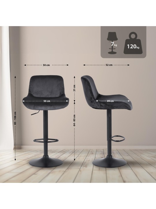 Set van 2 barkrukken Solon fluweel, zwart